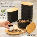 Mixpresso 3 Piece Black Canisters Sets For The Kitchen, Airtight Plastic Canister With Bamboo Lid, Coffee And Sugar Canister Set, Decorative Sugar Container, Kitchen Decor For Counter Mixpresso