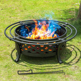 Panovue 36 Inch Fire Pit with 2 Loops,Crossweave Wood Burning Fire Pits for Outside,with Spark Screen,Fire Poker,Round Outdoor Firepit for Patio,Yard,Garden,Camping,Bonfire,Black Panovue