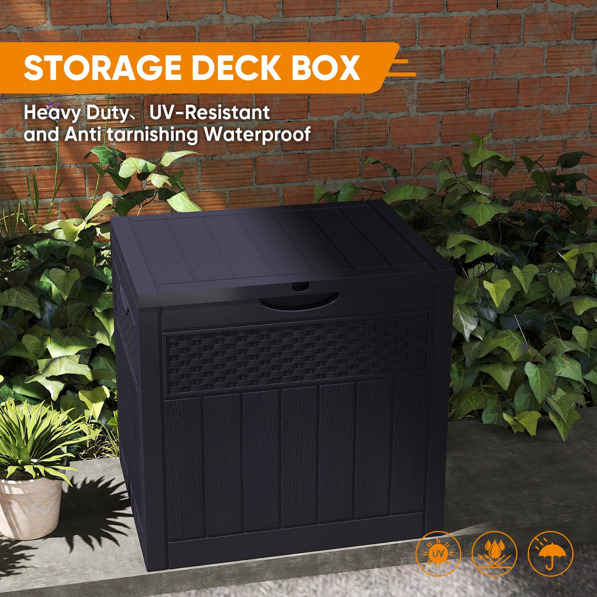 ZYJOYY 33 Gallon Resin Deck Box, Weatherproof Outdoor Storage Box for Patio, Garden, Pool, and Yard, Lockable Waterproof Bin for Tools, Cushions, and Accessories, Black ZYJOYY