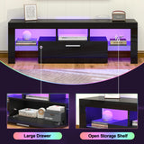 Clikuutory Black LED TV Stand with Large Storage Drawer for 32 40 50 55 Inch TVs, Modern High Gloss TV Console Table with Entertainment Center for Living Room, Bedroom, Black Clikuutory
