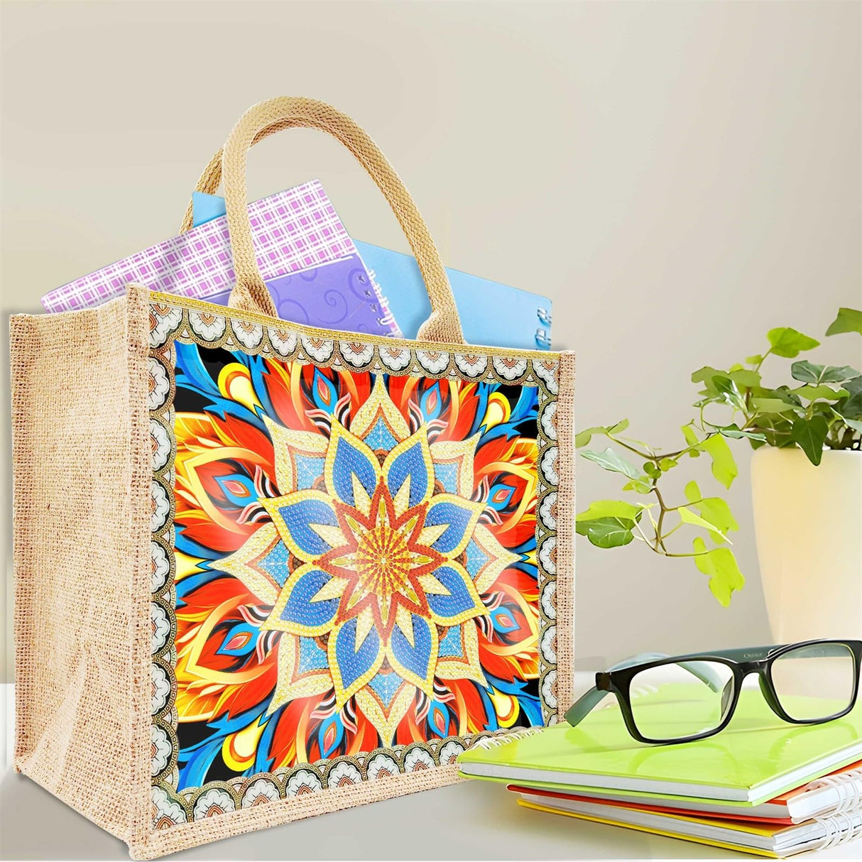 Generic 5D Diamond Art Painting Tote Bag Kit, DIY 5D Diamond Art Painting Handbag Kits, Diamond Art Painting Bag, (Single Side Dot Diamond) (#07-Mandala) WoodArtSupply
