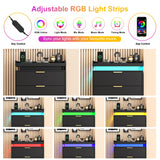 knoworld Black Dresser with LED Lights, Wooden LED Dresser, 4 Drawer Chest with Charging Station, Tall Chest of Drawer Closet Organizer for Bedroom, Living Room, Entryway, Hallway knoworld