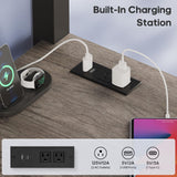 ADORNEVE Loft Bed Full Size with Desk and 8 Storage Drawers, LED Metal Loft Bed with Power Outlet, 2 Shelves & Clothing Rack, Bed with Safety Guardrail & Ladder,Space-Saving, Grey ADORNEVE