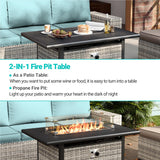 Muphyers 16-Piece Outdoor Patio Furniture Set with Rocking Swivel Chair, PE Wicker Rattan Sectional Sofa Patio Conversation Set with 55,000 BTU Fire Pit Table & Coffee Table, Light Blue Muphyers