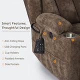 ABCASA Large Dual Motor Lay Flat Power Lift Recliners Chair for Elderly with Heat ＆ Massage, Comfortable Chenille Recliner, USB-A ＆ C, Cup Holder, Side Pocket, Brown ABCASA