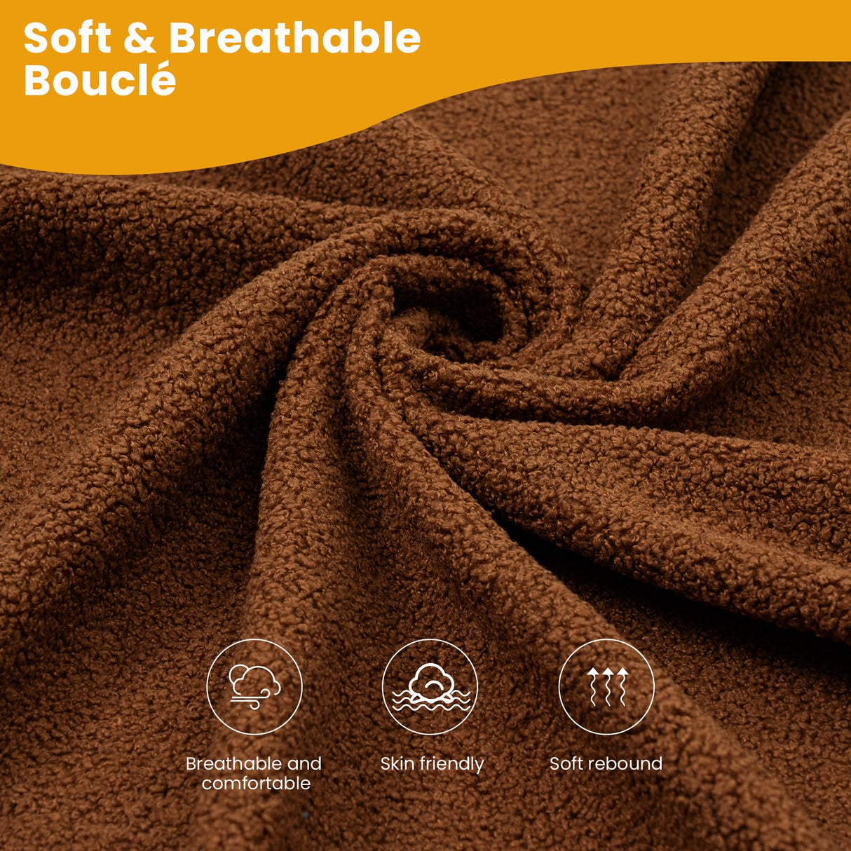 KKL 89 in Couches for Living Room, Modern Couch with Deep Seat, Home Sofa Living Room, 3 Seater Couch with Firm Structure, Comfy Couch, Brown Bouclé KKL