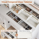 Seetech Farmhouse Makeup Vanity Desk with Mirror and Lights - 47.2" Dressing Table Set with Storage Stool, 3 Drawers, 6 Shelves, Cabinet, Power Outlet, for Bedroom, for Women, for Teen Girl, White Seetech