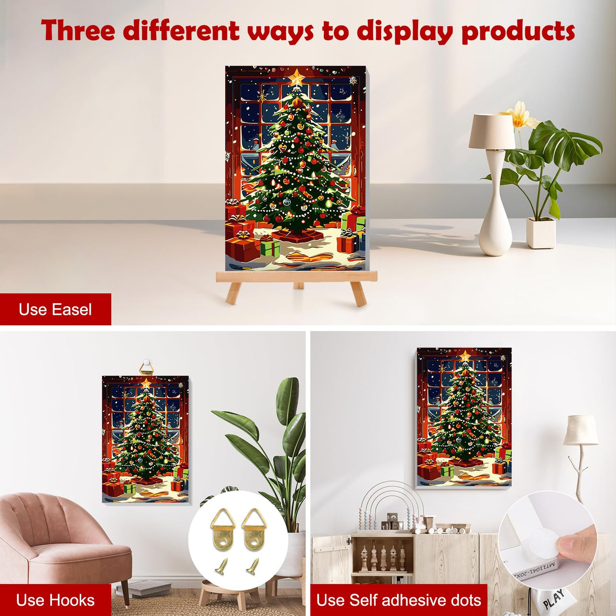 MOGTAA Christmas Paint by Numbers Kit for Adults Beginners with Frame, Christmas Tree Adult Paint by Number Kits on Canvas with Easel, Easy DIY Oil Painting Kits for Home Decor, 8x12in MOGTAA