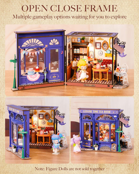 Rolife DIY Miniature House Kit Leisure Tea Time, 3D Book Nook Openable Bookshelf Decor for Adults, Mini Model House Kits, DIY Crafts Kit Halloween for Adults (Leisure Tea Time) Rolife