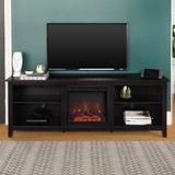 Walker Edison Wren Classic 4 Cubby Fireplace TV Stand for TVs up to 80 Inches, 70 Inch, Black Walker Edison