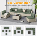 UDPATIO Outdoor Patio Furniture Set, 7-Piece PE Wicker Sectional Sofa with Tea Table, Outdoor Conversation Set for Patio, Garden, Backyard Green UDPATIO