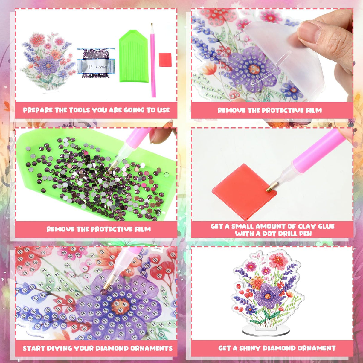 Kosiz 9 Pcs Diamond Painting Table Decorations Spring Wildflower Diamond Art Kits for Adults Double Sided Acrylic Flower Centerpieces Sign for Tabletop Beginner DIY Crafts Gifts Home Party Decor Kosiz