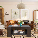 SUPER DEAL Modern Lift Top Coffee Table w/Hidden Compartment and Storage Shelves Pop-Up Storage Cocktail Table for Living Room Reception Room SUPER DEAL