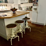 Topower Aged Antique Vintage Industrial Barstool Solid Wood Water Pipe Fire Hydrant Design Cafe Coffee Industrial Bar Stool Set of 2 Antique White Topower