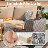 Aoxun 6 Pieces Patio Furniture Set Wicker Rattan Outdoor Sectional Conversation Set with Coffee Table and 4” Thickened Cushions, Beige (Waterproof Cover Included) Aoxun