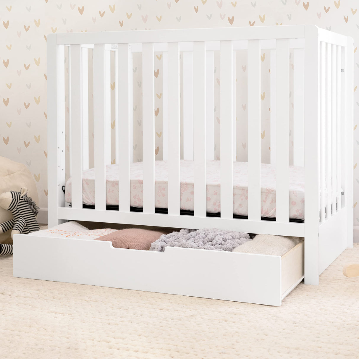 Carter's by DaVinci Colby 4-in-1 Convertible Mini Crib with Trundle Drawer in White, Greenguard Gold Certified, Undercrib Storage DaVinci