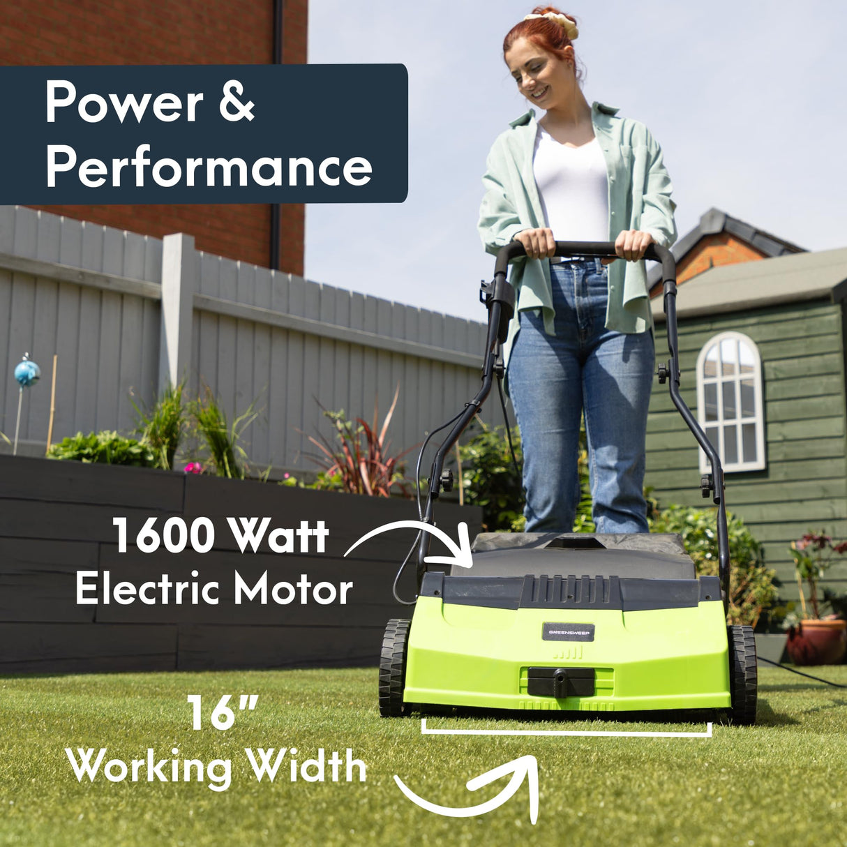 GreenSweep V2 - Artificial Grass Electric Sweeper Rake Vacuum 45L Collection Bag,5 Adjustable Heights, Foldable Handle RGS Living