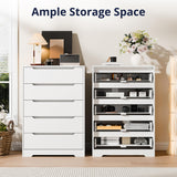 Cozy Castle 5 Drawer Dressers, Modern Chest of Drawers Large Organizer, Wood Accent Storage Cabinet for Living Room, Home Office, Entryway, White Cozy Castle