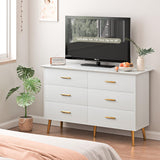 Boonatu White Dresser for Bedroom with 6 Drawers, White Dresser, Wood Dressers Chest of Drawers with Gold Handles, Modern LED Bedroom Dresser with Drawers for Closet Hallway, Living Room, White Boonatu