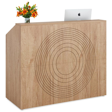 LITTLE TREE 47-Inch Reception Desk with Counter, Oak Front Desk Reception Room Table, Retail Counter for Checkout, Modern Welcome Desk for Lobby, Office, Beauty Salon LITTLE TREE