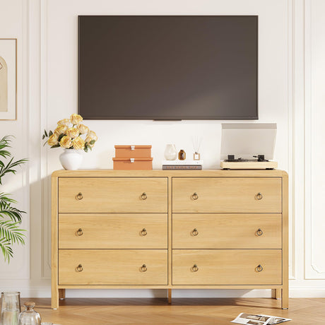 IDEALHOUSE 6 Drawer Dresser, Storage Organizer with Sturdy Metal Handle, TV Stand for 55 inch TV, Chest of Drawers for Living Room, Hallway, Closet IDEALHOUSE