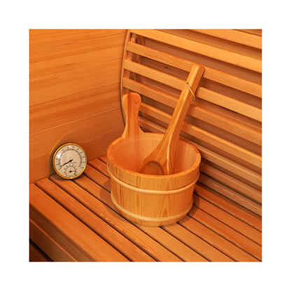 amocane Sauna Wooden Bucket and Ladle Kit, Sauna Accessories with Thermometer for Any Barrel or Steam Sauna & SPA (Hemlock Wood Color)