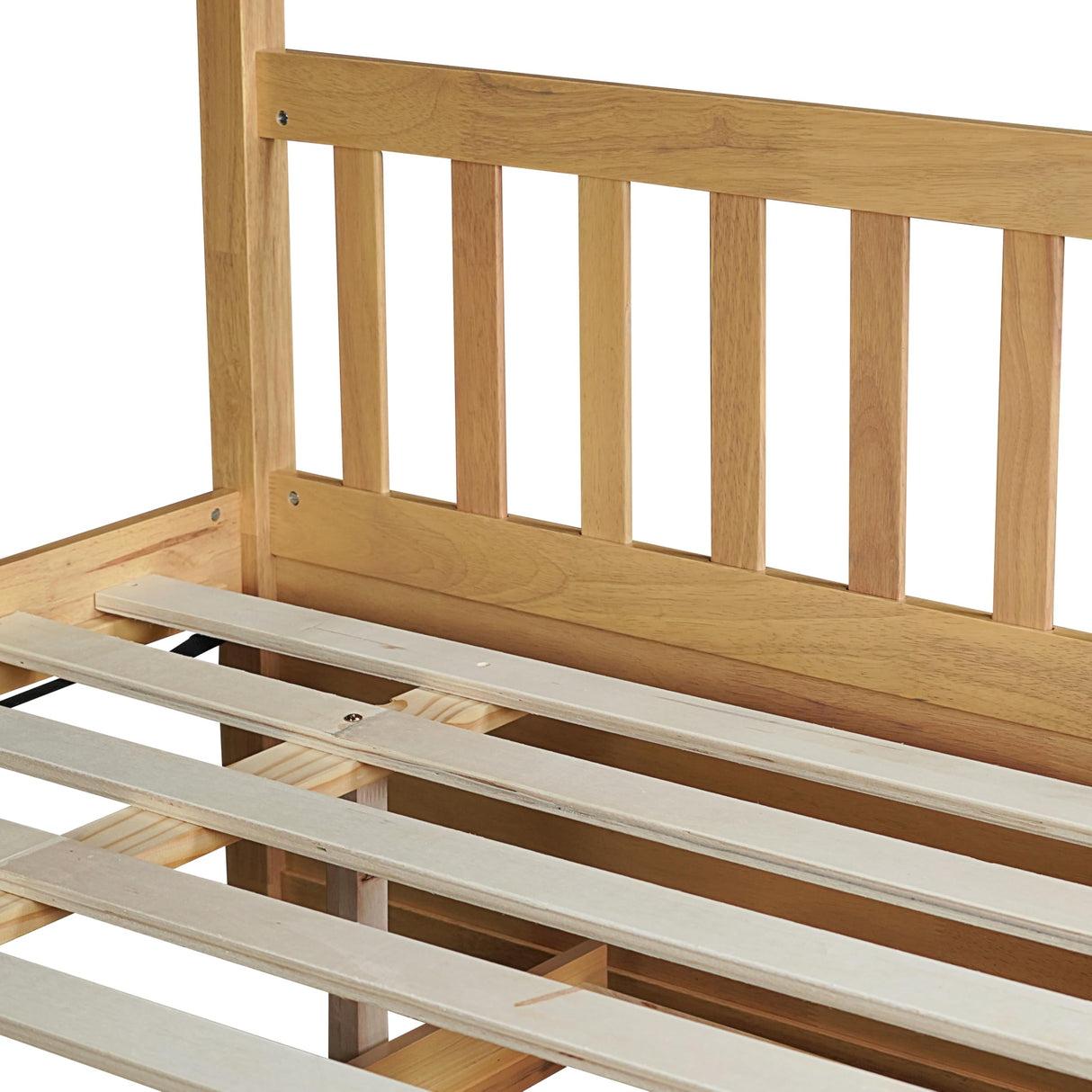WIILAYOK Full Over Full Bunk Bed with Trundle, Convertible to 2 Platform Bed, Solid Wood Bunk Bed with Ladder and Safety Rails for Teens, Adults, Natural WIILAYOK