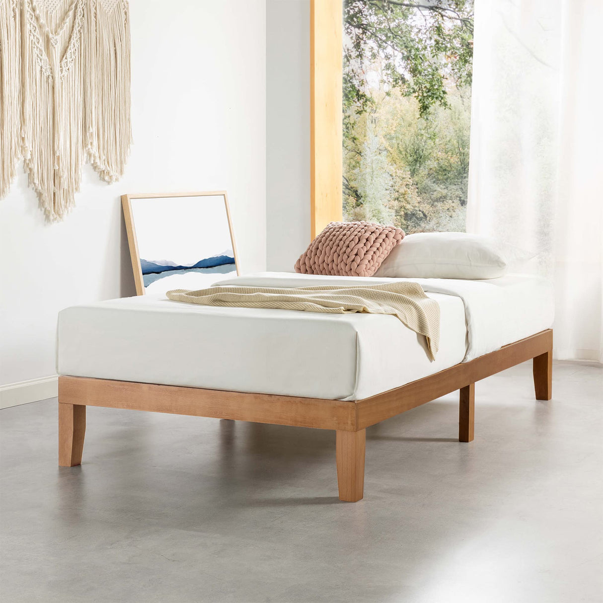 Mellow Naturalista Classic 12-Inch Solid Wood Platform Bed | Wooden Slats, No Box Spring Needed, Easy Assembly | Twin, Natural Pine Mellow