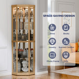 Trygoal Lighted 3-Side Glass Display Curio Cabinet, Accent Wooden Corner Cabinet with Elegant Glass Door, Wooden Storage Display Case for Living Room, Dining Room, Light Oak Trygoal