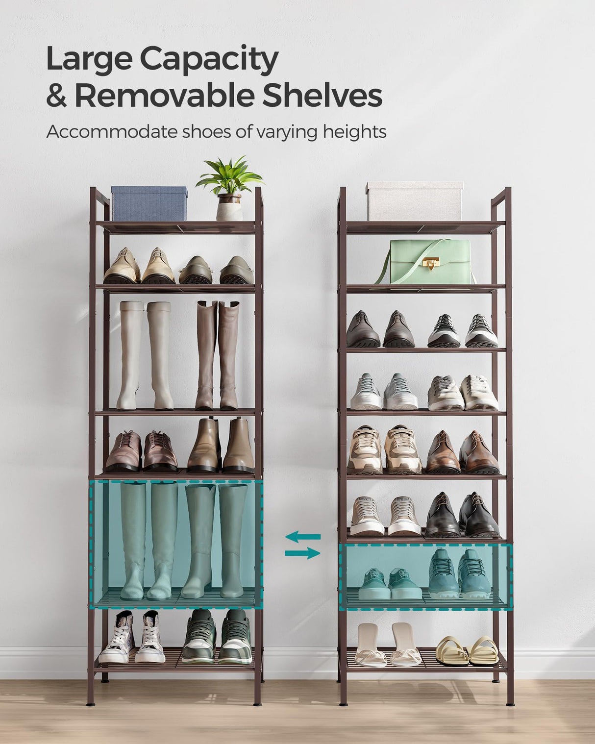SONGMICS Narrow Shoe Rack - Sturdy 8 Tier Metal Tall Shoe Rack Shelf, Slim Shoe Storage Organizer for Closet Entryway Small Spaces, Bronze SONGMICS