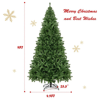 Goplus 9ft Artificial Christmas Tree, Premium Unlit Hinged Spruce Full Tree with 2132 Branch Tips, Metal Stand, Hinged Structure, Easy Assembly Festival Celebration Xmas Tree for Home, Office, Party