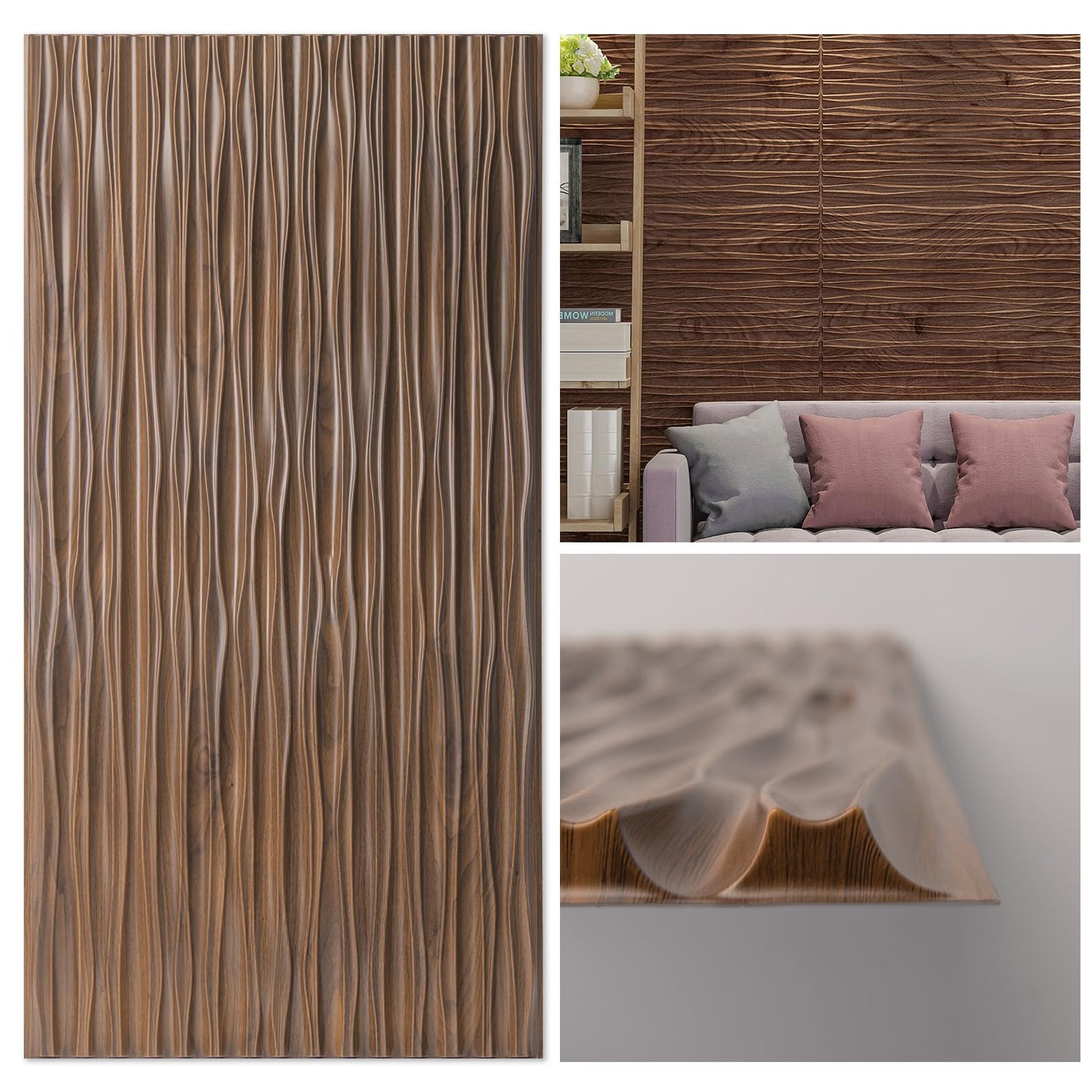 Art3d Walnut Large PVC 3D Wall Panels for Interior Wall Décor, Drop Ceiling Tile 2x4, 3D Textured Wavy Wall Panels Decorative, Pack of 6 Tiles(47.2"×23.6") - WoodArtSupply