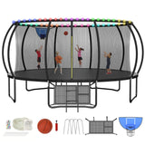 Zevemomo 16FT Trampoline Outdoor for Kids, 16 FT Trampoline w/LED Light, Basketball & Hoop, Pumpkin Shape, ASTM Certified, Heavy Duty Galvanized Anti-Rust Coating Zevemomo