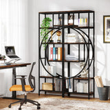Celaform Geometric Bookshelf, 70.9" Tall Bookcase with 7-Shelf Open Shelves, Wood Metal Book Shelf Display Rack Storage Shelving Unit for Office, Bedroom, Living Room, Easy Assembly, Rustic Brown Celaform