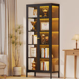 Lucky Monet 5-Tier Glass Display Cabinet with LED Lights, 67" Tall Metal Curio Cabinets with Glass Door and 4 Adjustable Shelves, Large Display Case for Collectibles Figures China Books (Black) Lucky Monet