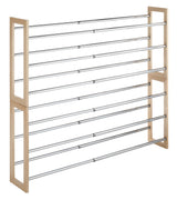 Whitmor 3 Tier Expandable Shoe Rack -Stackable - Natural Wood and Chrome Whitmor