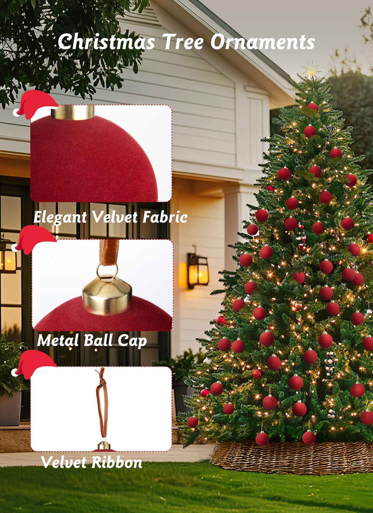 Brightown 15 Pcs Red Velvet Christmas Balls, 3.15 Inch Velvet Ornaments for Christmas Tree, Christma Tree Flocked Ornaments Balls for Family Holiday Wedding Party Xmas Hanging Decoration Brightown