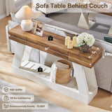 OKD 60" Farmhouse Entryway Table with Drawer, Console Table Behind Sofa, Narrow Long Entryway for Hallway, Living Room, Hallway, Behind Couch(Antique White) OKD