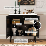 EYYTHUNG Black Storage Cabinet Set of 2, Modern Accent Cabinet with Faux Marble Top & Adjustable Shelves, Wooden Credenza, Console Table Entryway Cabinet EYYTHUNG