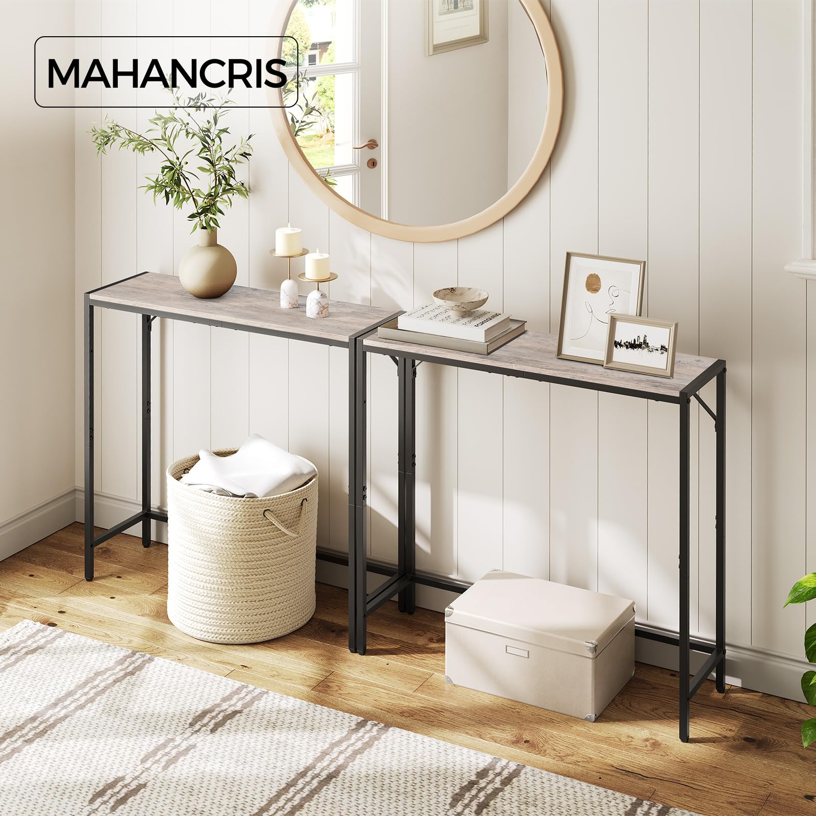 MAHANCRIS Console Table, Narrow Sofa Table, 30.1" Small Couch Table, Thin Sofa Table, Side Table for Hallway, Living Room, Foyer, Corridor, Greige and Black CTHG7601 - WoodArtSupply