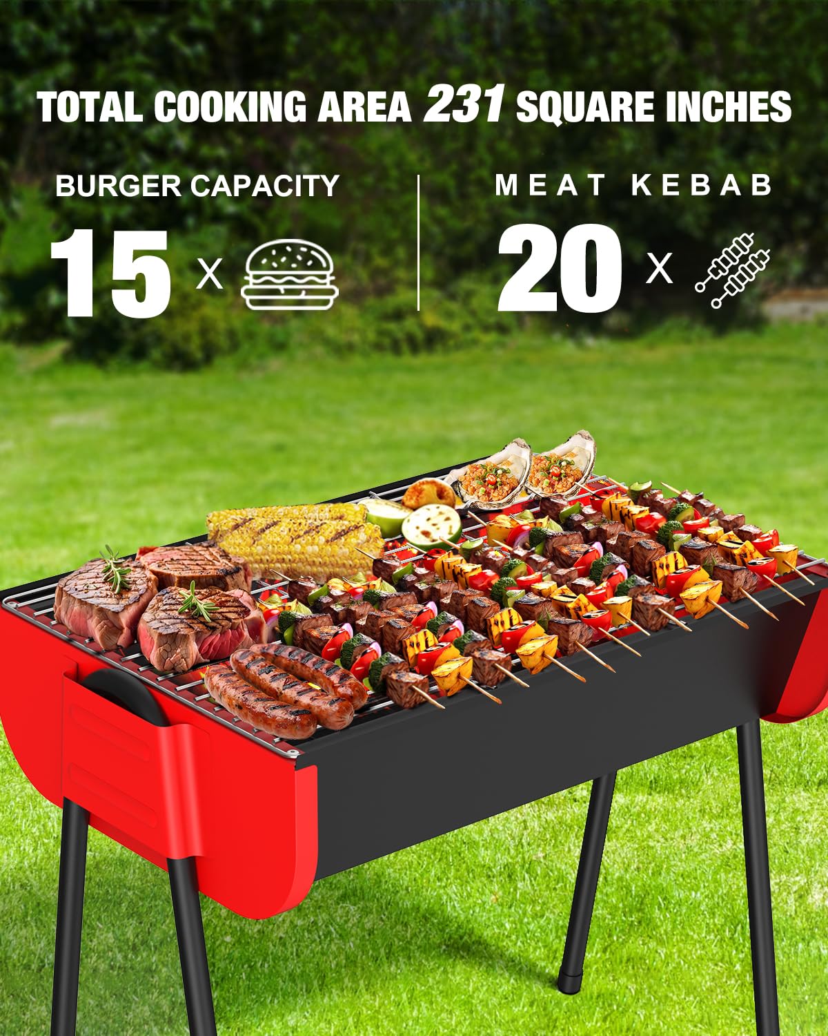 19 inch Charcoal Grill, Small Portable Barbecue Grill with Storage Travel Bag, Easy to Assemble BBQ Grill, 231 Square Inches Cooking Space, Perfect for Small Patio, Backyard, Picnics, Camping, Beach