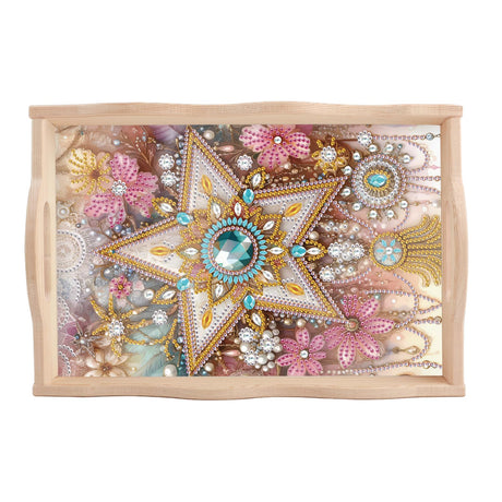 DIY Diamond Art Tray with Handle Diamond Art Painting Plate Creative Design Handmade Wooden Tray Mosaic Making Kits by Number Kits Diamond Art for Coffee Living Room Home Organizer (Five-Pointed Star) AiYuanzsh