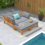 SUNSITT 4 Piece Acacia Wood Patio Furniture Outdoor Sectional Sofa Set with Adjustable Armrest, FSC Certified L-Shaped Patio Set w/2-in-1 Coffee Table, Grey Cushions SUNSITT