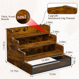 Yuzehuaza 4 Step Countertop Liquor Bottle Display Shelf, Wood Bar Shelves 16 Bottles with Fences, Freestanding Storage Shelves for Liquor Whiskey Wine Coffee Syrup Display, Retro Wine Rack Home Yuzehuaza