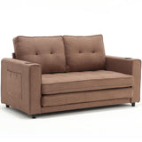 Merax Folding Sofa Bed with 2 Storage Pockets, Linen Convertible Couch Bed with Cup Holders, Loveseat Sleeper Sofa, Folding Couch Bed for Small Spaces for Living Room, Apartment, Brown Merax