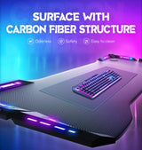 Dowinx Gaming Desk with LED Lights, RGB Gaming Computer Table with Carbon Fibre Surface, LED Home Office Desk with Remote Control, Pc Workstation, 47 Inch, Black Dowinx