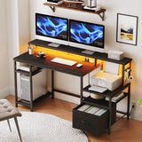 HOOBRO Computer Desk, 55" Home Office Desk with Fabric File Cabinet, Power Outlet and LED Strip, Office Desk with Monitor Stand and 2 Hooks for Home Office, Black BB46UDDN01 HOOBRO