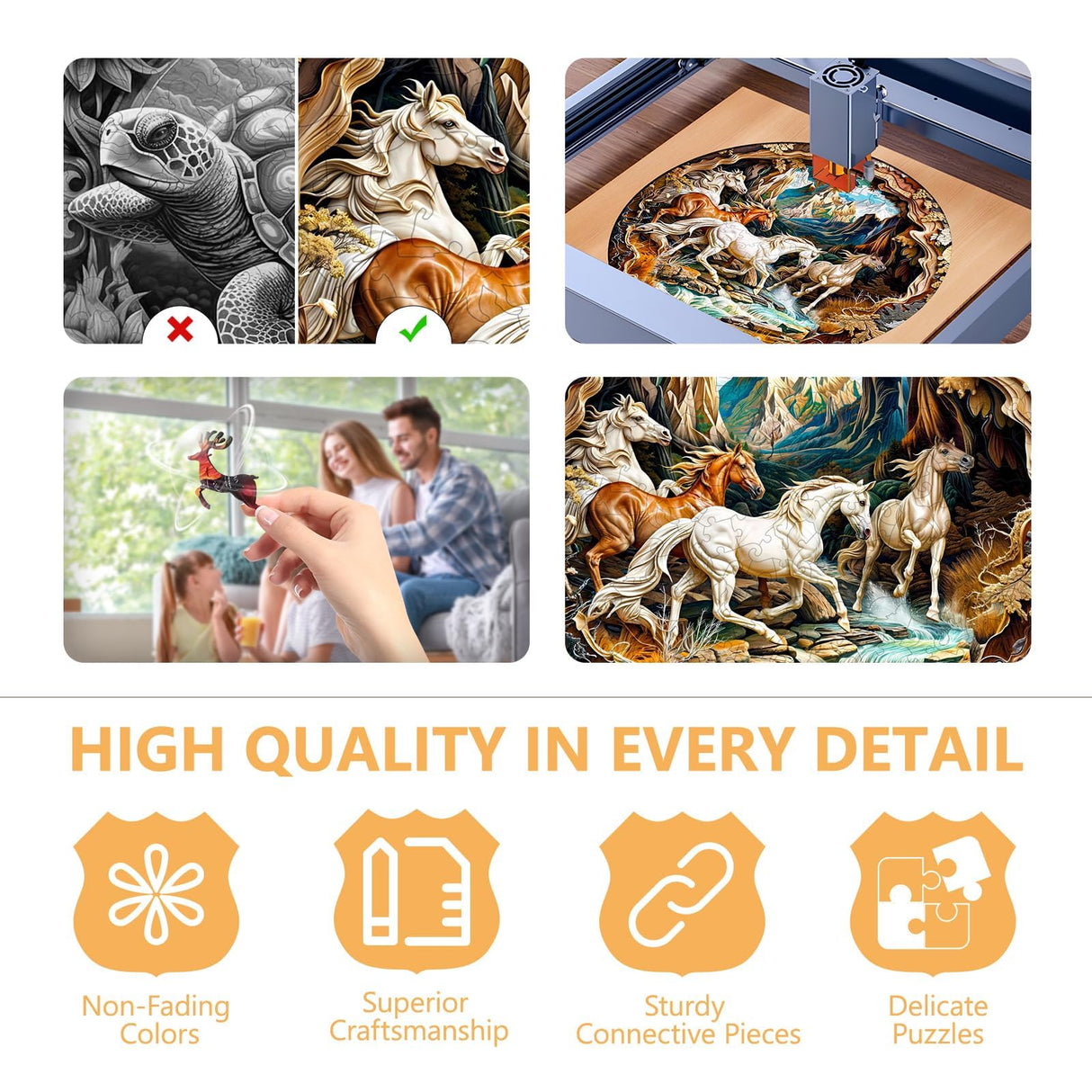 Wooden Puzzles for Adults, 3D Visual Effects Running Horses Wooden Jigsaw Puzzles for Adult, Wood Puzzles Adult, Cool Puzzles, Unique Gift Idea, Wall Art Canvas Puzzle (S-8.5 * 8.5in-100 Pcs) Pijesaksa