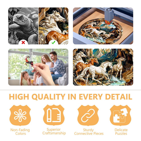 Wooden Puzzles for Adults, 3D Visual Effects Running Horses Wooden Jigsaw Puzzles for Adult, Wood Puzzles Adult, Cool Puzzles, Unique Gift Idea, Wall Art Canvas Puzzle (S-8.5 * 8.5in-100 Pcs) Pijesaksa