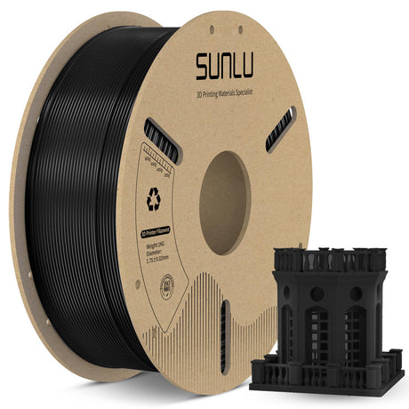 SUNLU PETG Filament 1.75mm, 3D Printer Filament 1.75mm ±0.02mm, Fit Most FDM 3D Printer, 1KG Cardboard Spool. (Black) SUNLU